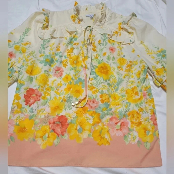 FATE Ombre Floral Split Neck Ruffle Blouse w/ Ties, Lined, Size Small, EUC! - Picture 6 of 15